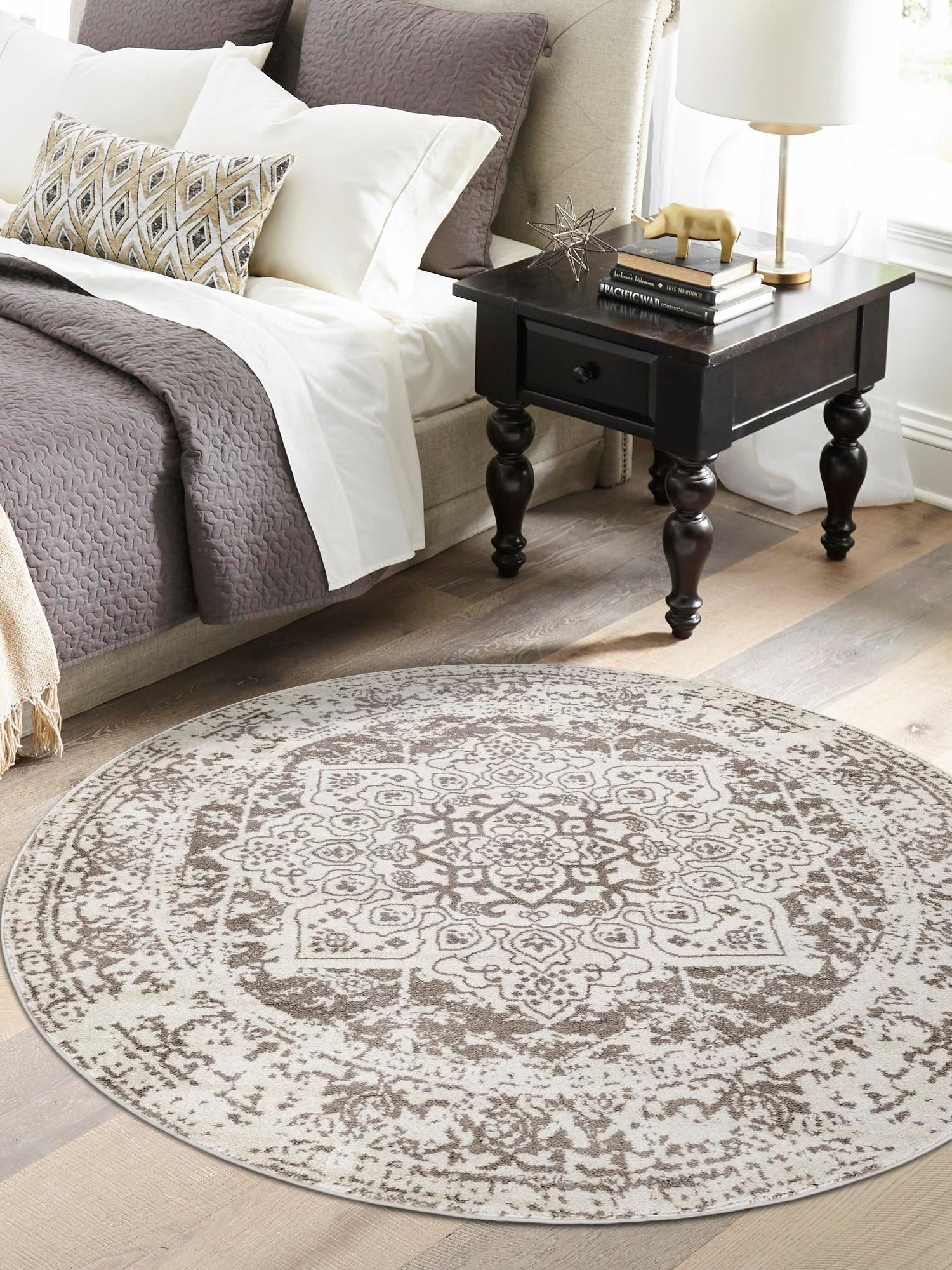 White 10' x 10' Richmond Round Area Rug Vintage Distressed Look Traditional Design Carpet for Unique Home Interior Design for Sale at Rug Engine