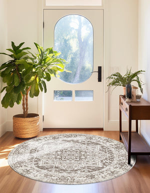 White 12' x 12' Richmond Round Area Rug Vintage Distressed Look Traditional Design Carpet for Unique Home Interior Design for Sale at Rug Engine