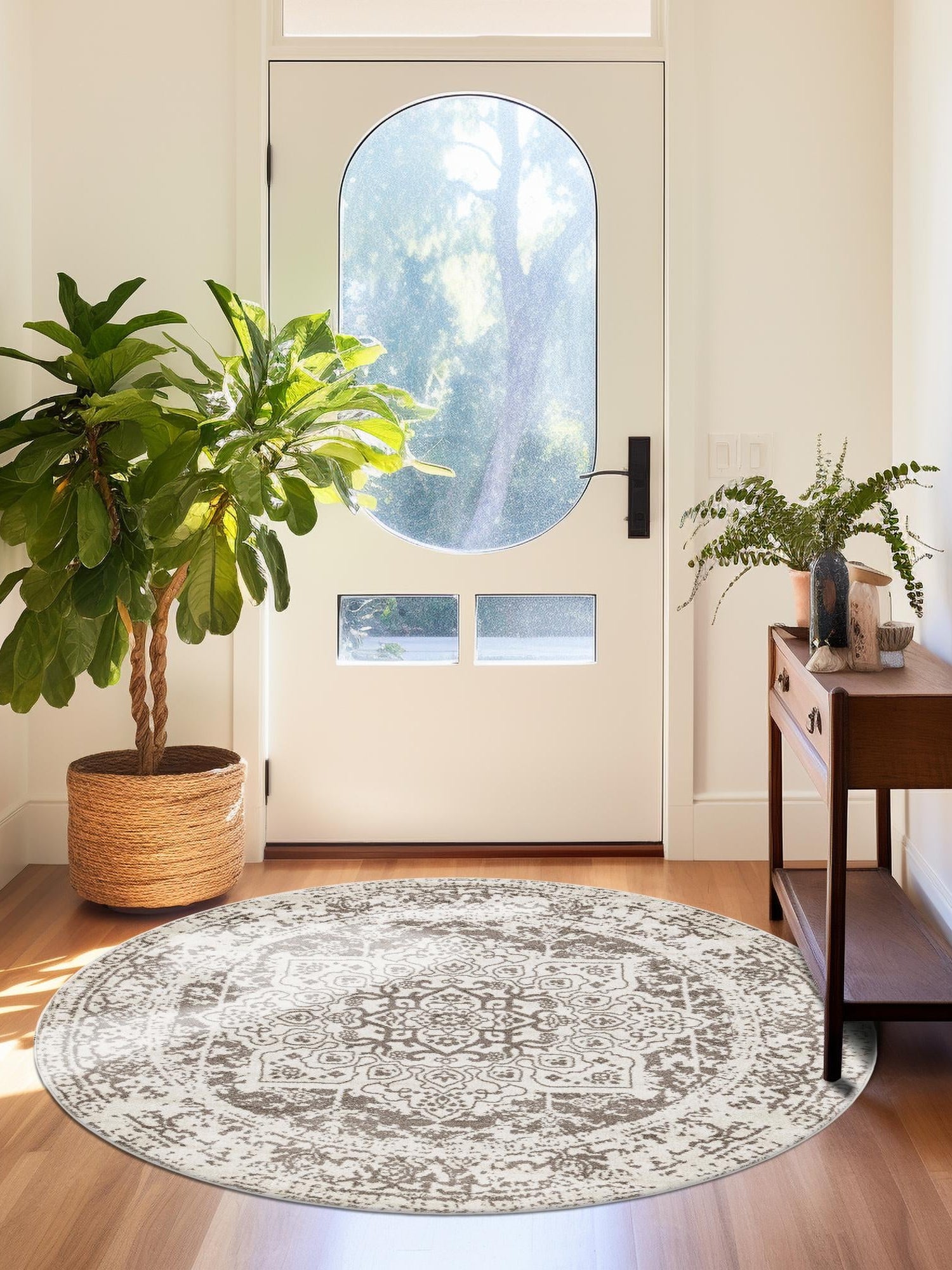 White 5' 3 x 5' 3 Richmond Round Area Rug Vintage Distressed Look Traditional Design Carpet for Unique Home Interior Design for Sale at Rug Engine