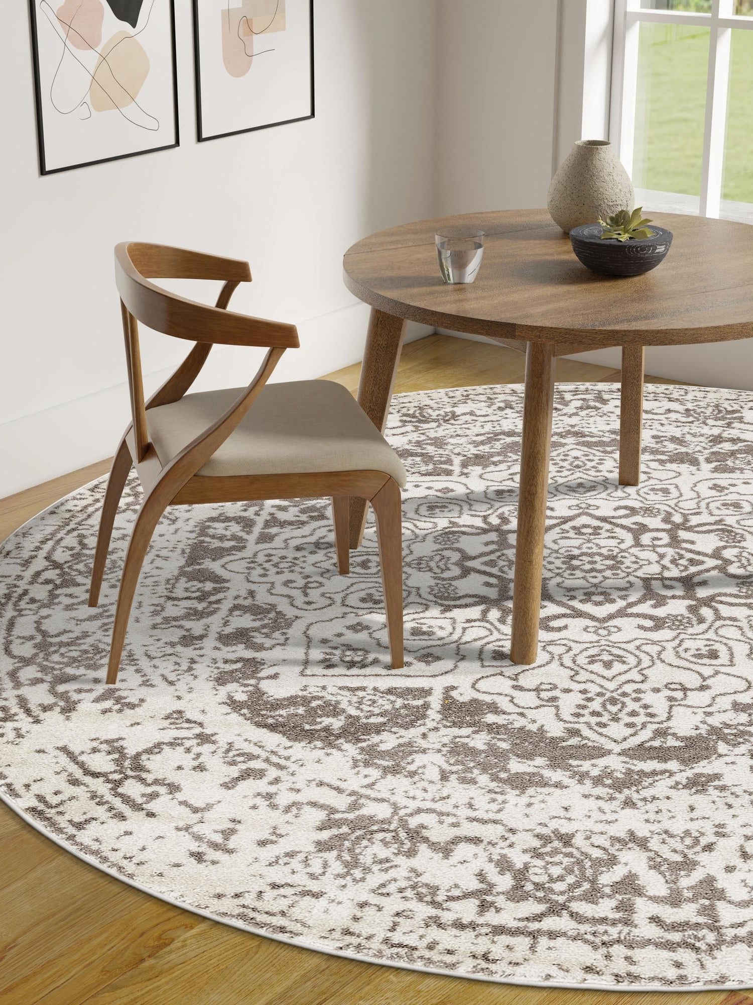 White 12' x 12' Richmond Round Area Rug Vintage Distressed Look Traditional Design Carpet for Unique Home Interior Design for Sale at Rug Engine