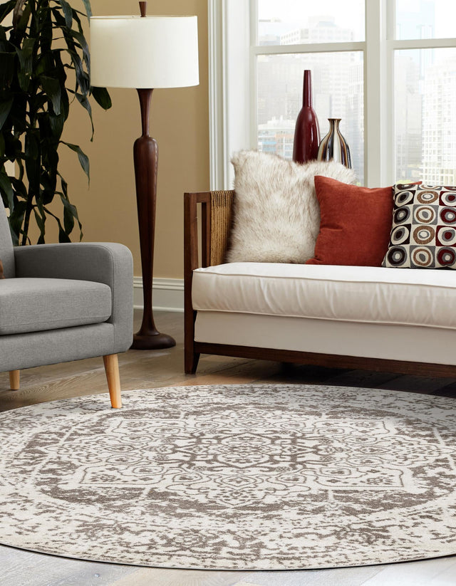 White 7' 10 x 7' 10 Richmond Round Area Rug Vintage Distressed Look Traditional Design Carpet for Unique Home Interior Design for Sale at Rug Engine