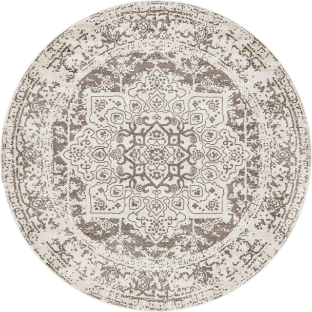 White 7' 10 x 7' 10 Richmond Round Area Rug Vintage Distressed Look Traditional Design Carpet for Unique Home Interior Design for Sale at Rug Engine