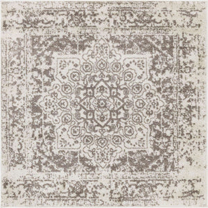 White 4' 1 x 4' 1 Richmond Square Area Rug Vintage Distressed Look Traditional Design Carpet for Unique Home Interior Design for Sale at Rug Engine