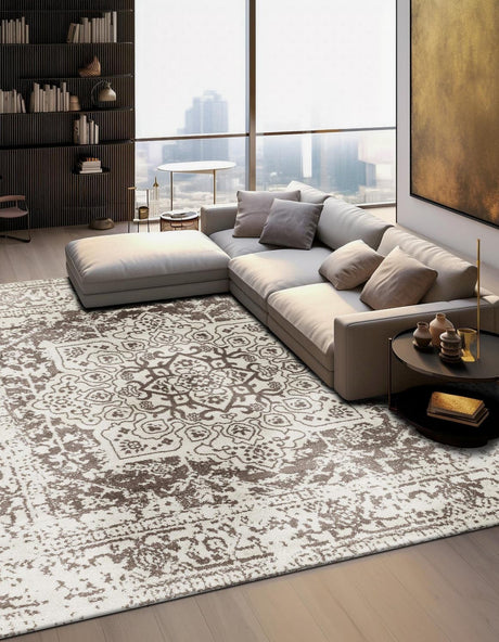 White 10' x 10' Richmond Square Area Rug Vintage Distressed Look Traditional Design Carpet for Unique Home Interior Design for Sale at Rug Engine