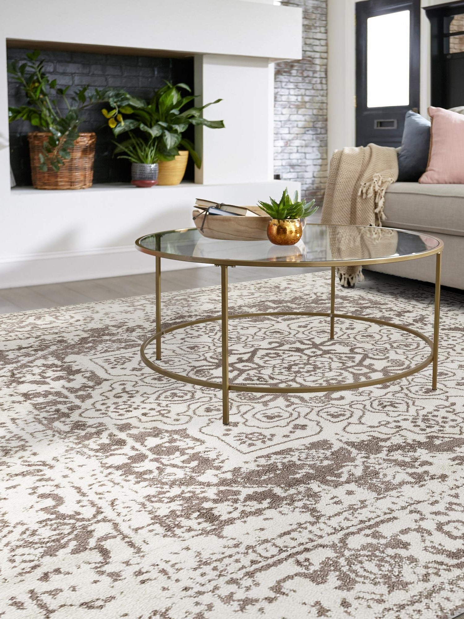 White 5' 3 x 5' 3 Richmond Square Area Rug Vintage Distressed Look Traditional Design Carpet for Unique Home Interior Design for Sale at Rug Engine