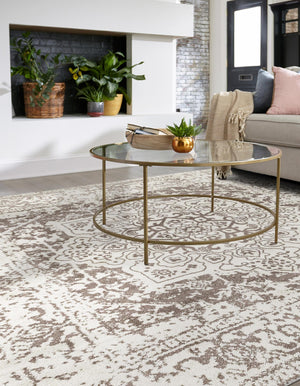 White 10' x 10' Richmond Square Area Rug Vintage Distressed Look Traditional Design Carpet for Unique Home Interior Design for Sale at Rug Engine