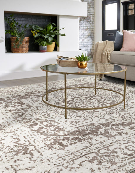 White 10' x 10' Richmond Square Area Rug Vintage Distressed Look Traditional Design Carpet for Unique Home Interior Design for Sale at Rug Engine