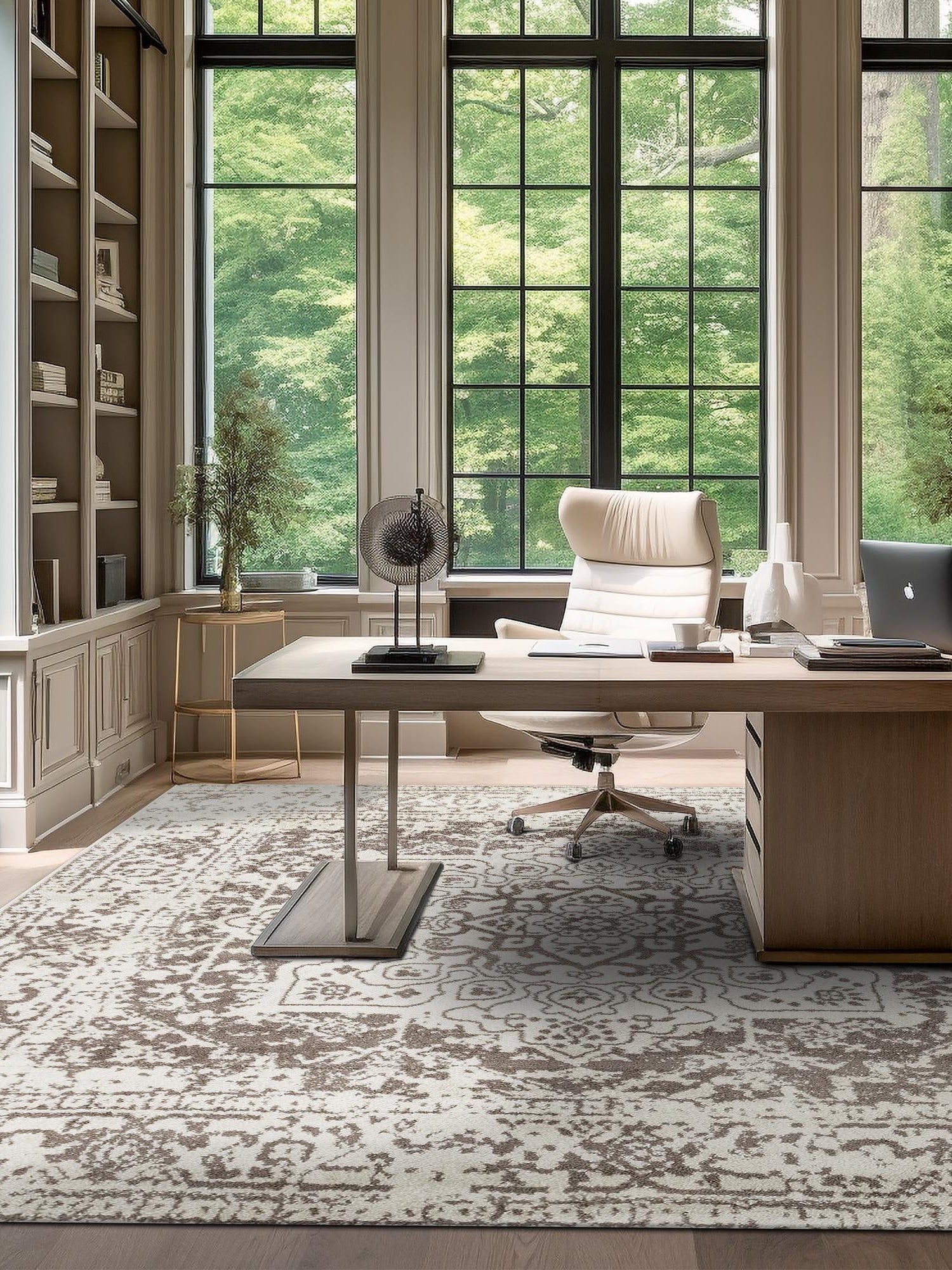 White 7' 10 x 7' 10 Richmond Square Area Rug Vintage Distressed Look Traditional Design Carpet for Unique Home Interior Design for Sale at Rug Engine