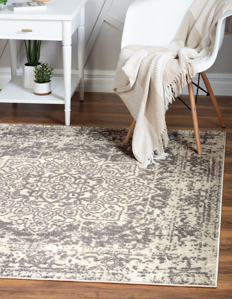 White 10' x 10' Richmond Square Area Rug Vintage Distressed Look Traditional Design Carpet for Unique Home Interior Design for Sale at Rug Engine