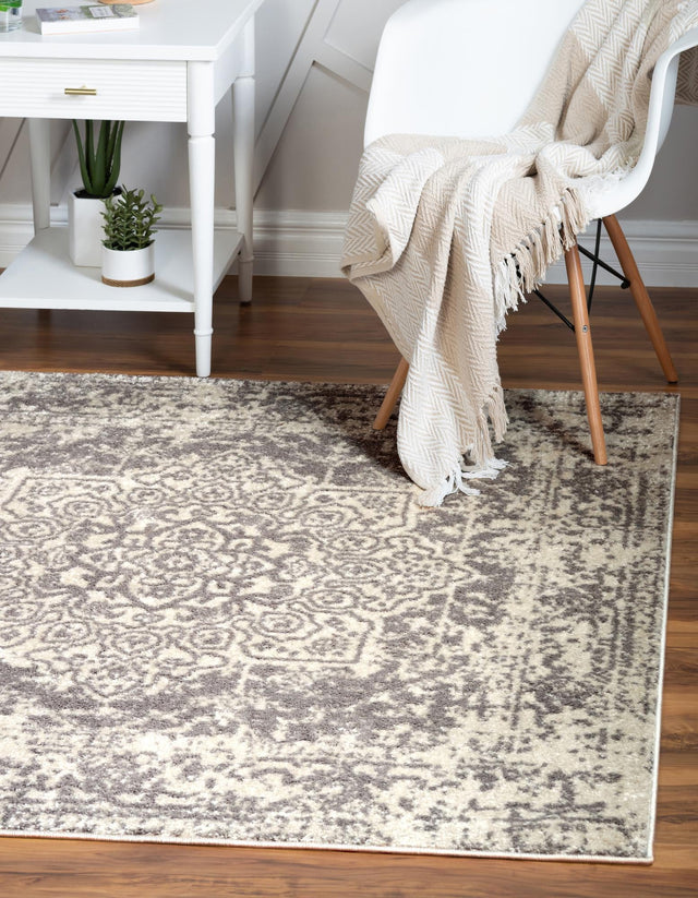 White 10' x 10' Richmond Square Area Rug Vintage Distressed Look Traditional Design Carpet for Unique Home Interior Design for Sale at Rug Engine