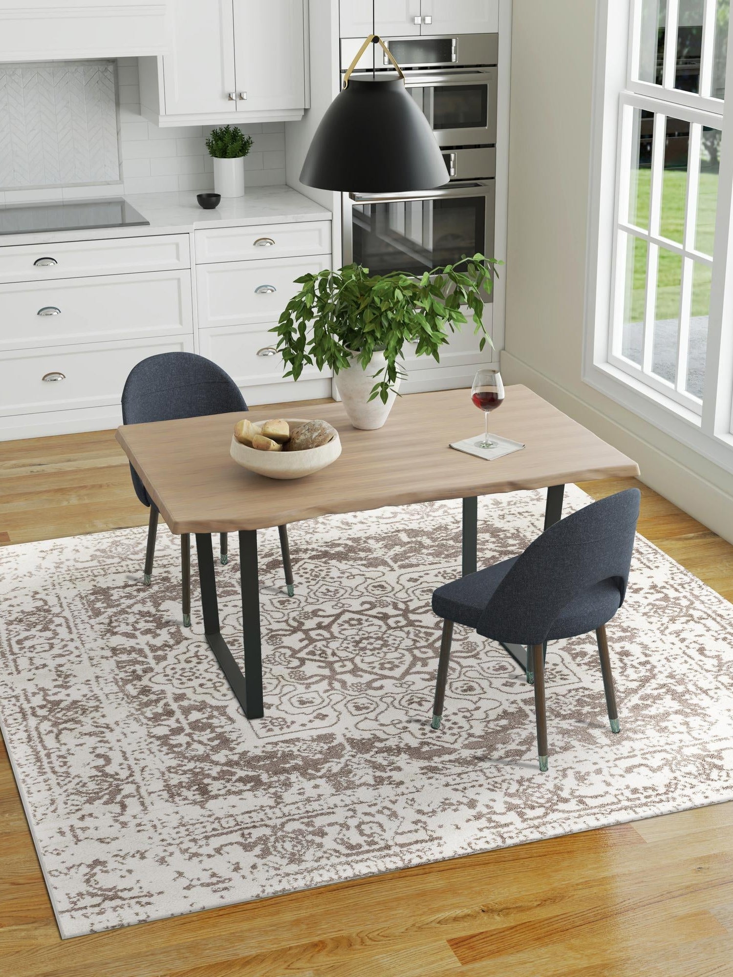 White 5' 3 x 5' 3 Richmond Square Area Rug Vintage Distressed Look Traditional Design Carpet for Unique Home Interior Design for Sale at Rug Engine