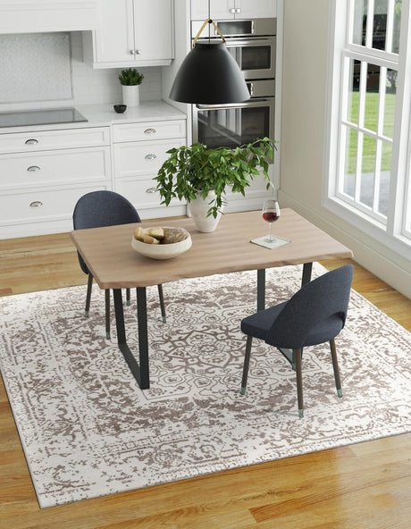 White 5' 3 x 5' 3 Richmond Square Area Rug Vintage Distressed Look Traditional Design Carpet for Unique Home Interior Design for Sale at Rug Engine