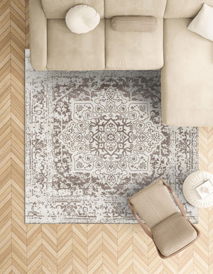 White 5' 3 x 5' 3 Richmond Square Area Rug Vintage Distressed Look Traditional Design Carpet for Unique Home Interior Design for Sale at Rug Engine