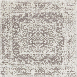 White 5' 3 x 5' 3 Richmond Square Area Rug Vintage Distressed Look Traditional Design Carpet for Unique Home Interior Design for Sale at Rug Engine