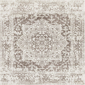 White 7' 10 x 7' 10 Richmond Square Area Rug Vintage Distressed Look Traditional Design Carpet for Unique Home Interior Design for Sale at Rug Engine