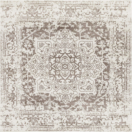 White 7' 10 x 7' 10 Richmond Square Area Rug Vintage Distressed Look Traditional Design Carpet for Unique Home Interior Design for Sale at Rug Engine