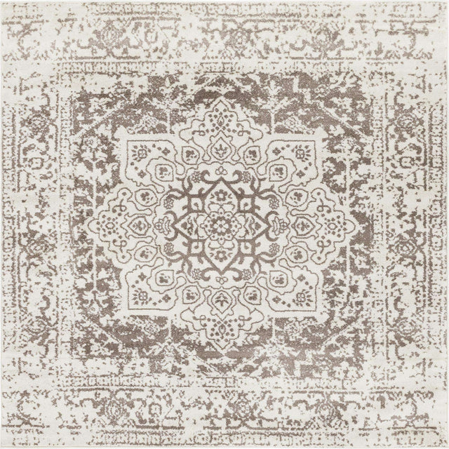 White 7' 10 x 7' 10 Richmond Square Area Rug Vintage Distressed Look Traditional Design Carpet for Unique Home Interior Design for Sale at Rug Engine