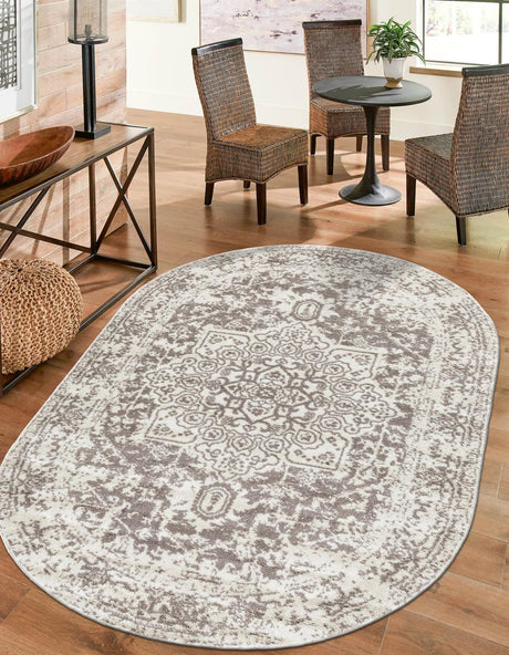 White 5' 3 x 8' Richmond Oval Area Rug Vintage Distressed Look Traditional Design Carpet for Unique Home Interior Design for Sale at Rug Engine