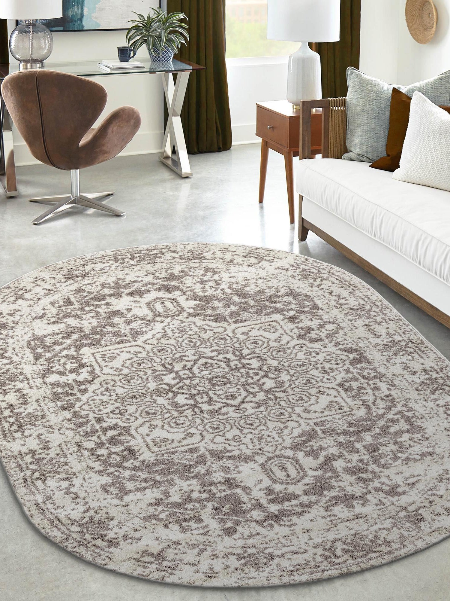 White 3' 1 x 5' 3 Richmond Oval Area Rug Vintage Distressed Look Traditional Design Carpet for Unique Home Interior Design for Sale at Rug Engine