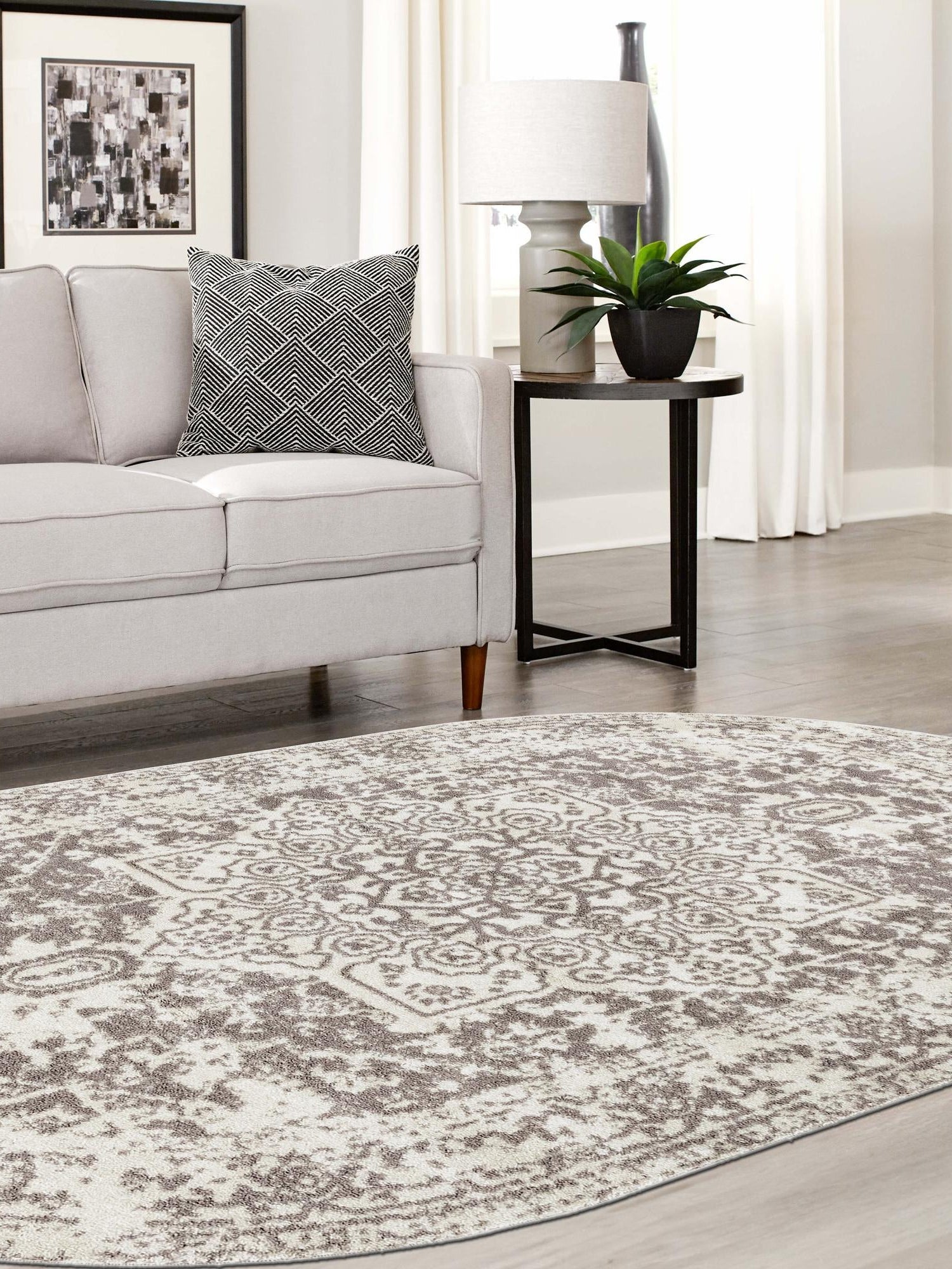 White 7' 10 x 10' Richmond Oval Area Rug Vintage Distressed Look Traditional Design Carpet for Unique Home Interior Design for Sale at Rug Engine