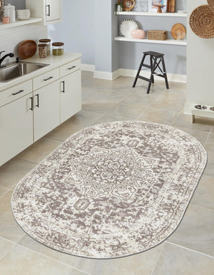 White 5' 3 x 8' Richmond Oval Area Rug Vintage Distressed Look Traditional Design Carpet for Unique Home Interior Design for Sale at Rug Engine
