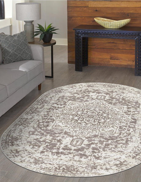 White 5' 3 x 8' Richmond Oval Area Rug Vintage Distressed Look Traditional Design Carpet for Unique Home Interior Design for Sale at Rug Engine