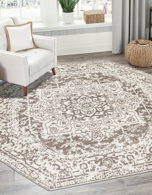 White 7' 10 x 7' 10 Richmond Octagon Area Rug Vintage Distressed Look Traditional Design Carpet for Unique Home Interior Design for Sale at Rug Engine