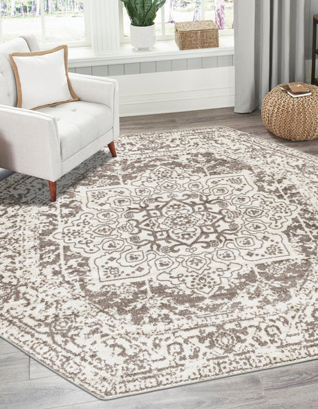 White 7' 10 x 7' 10 Richmond Octagon Area Rug Vintage Distressed Look Traditional Design Carpet for Unique Home Interior Design for Sale at Rug Engine