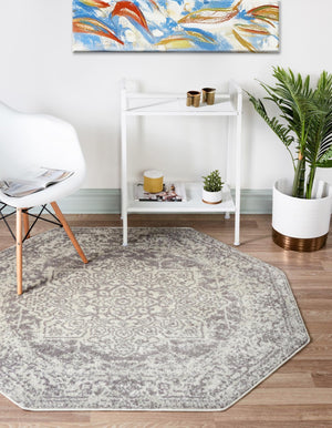 White 7' 10 x 7' 10 Richmond Octagon Area Rug Vintage Distressed Look Traditional Design Carpet for Unique Home Interior Design for Sale at Rug Engine
