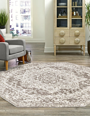 White 7' 10 x 7' 10 Richmond Octagon Area Rug Vintage Distressed Look Traditional Design Carpet for Unique Home Interior Design for Sale at Rug Engine