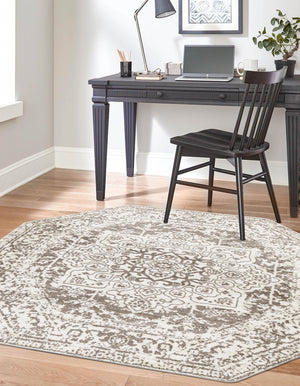 White 7' 10 x 7' 10 Richmond Octagon Area Rug Vintage Distressed Look Traditional Design Carpet for Unique Home Interior Design for Sale at Rug Engine