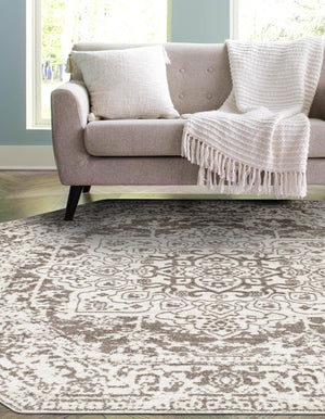 White 7' 10 x 7' 10 Richmond Octagon Area Rug Vintage Distressed Look Traditional Design Carpet for Unique Home Interior Design for Sale at Rug Engine