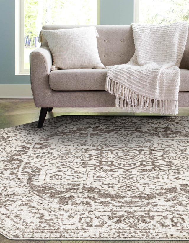 White 7' 10 x 7' 10 Richmond Octagon Area Rug Vintage Distressed Look Traditional Design Carpet for Unique Home Interior Design for Sale at Rug Engine