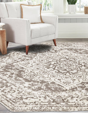White 7' 10 x 7' 10 Richmond Octagon Area Rug Vintage Distressed Look Traditional Design Carpet for Unique Home Interior Design for Sale at Rug Engine