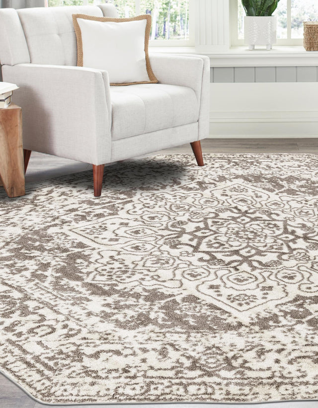 White 7' 10 x 7' 10 Richmond Octagon Area Rug Vintage Distressed Look Traditional Design Carpet for Unique Home Interior Design for Sale at Rug Engine