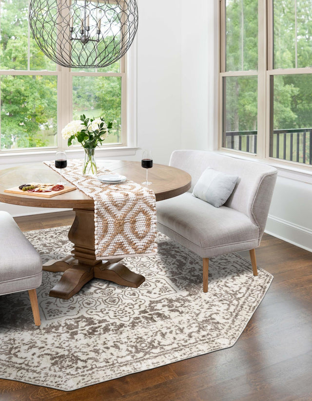 White 7' 10 x 7' 10 Richmond Octagon Area Rug Vintage Distressed Look Traditional Design Carpet for Unique Home Interior Design for Sale at Rug Engine