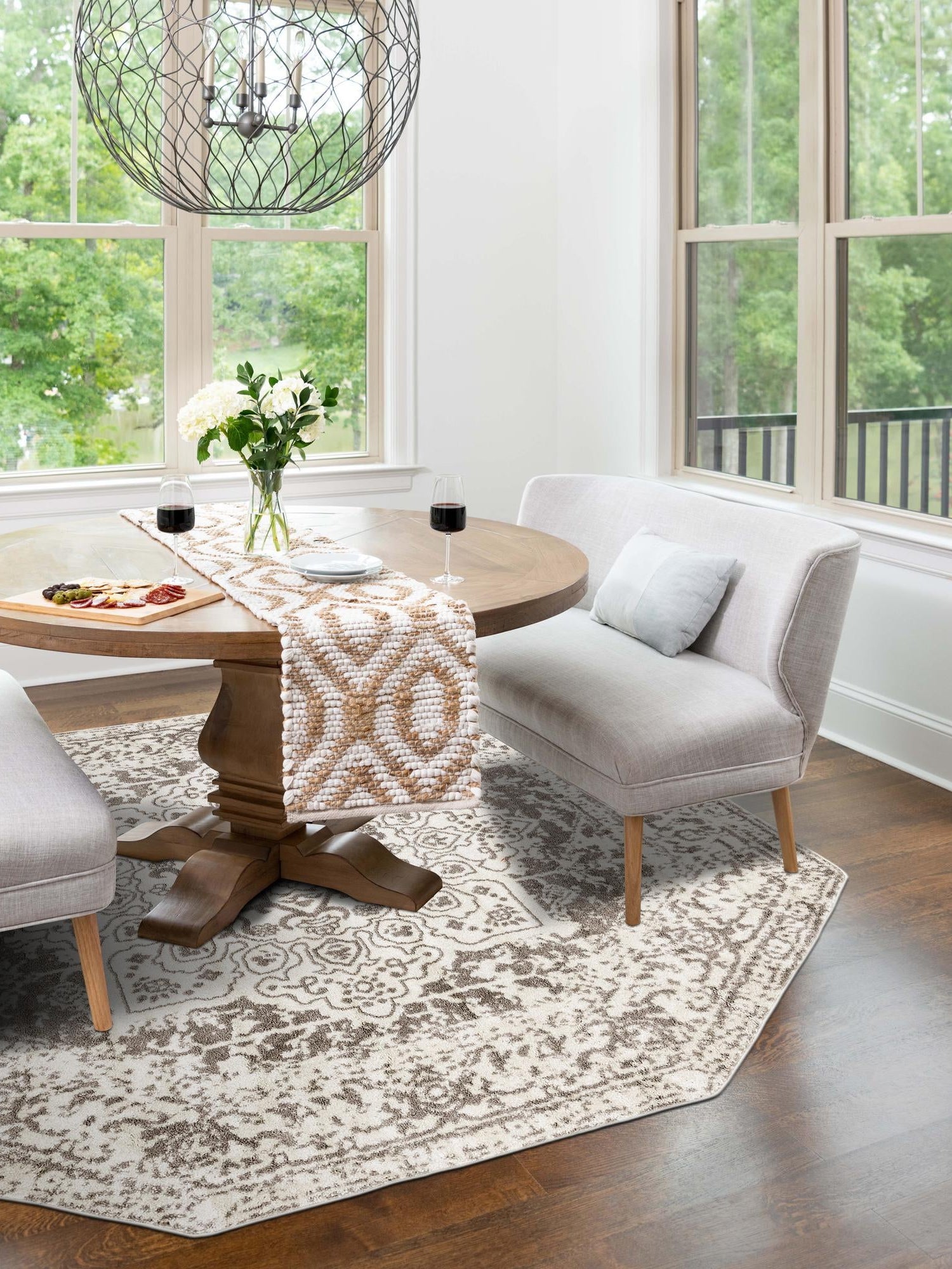 White 5' 3 x 5' 3 Richmond Octagon Area Rug Vintage Distressed Look Traditional Design Carpet for Unique Home Interior Design for Sale at Rug Engine