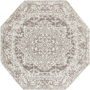 White 5' 3 x 5' 3 Richmond Octagon Area Rug Vintage Distressed Look Traditional Design Carpet for Unique Home Interior Design for Sale at Rug Engine