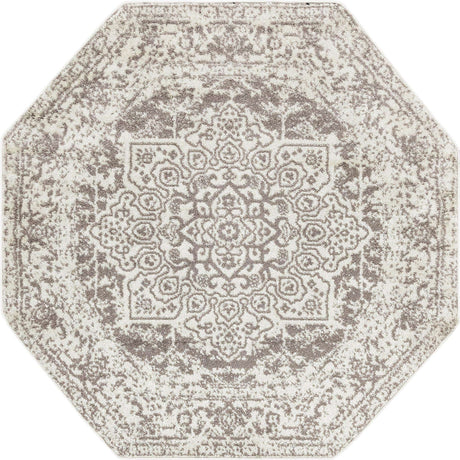 White 5' 3 x 5' 3 Richmond Octagon Area Rug Vintage Distressed Look Traditional Design Carpet for Unique Home Interior Design for Sale at Rug Engine