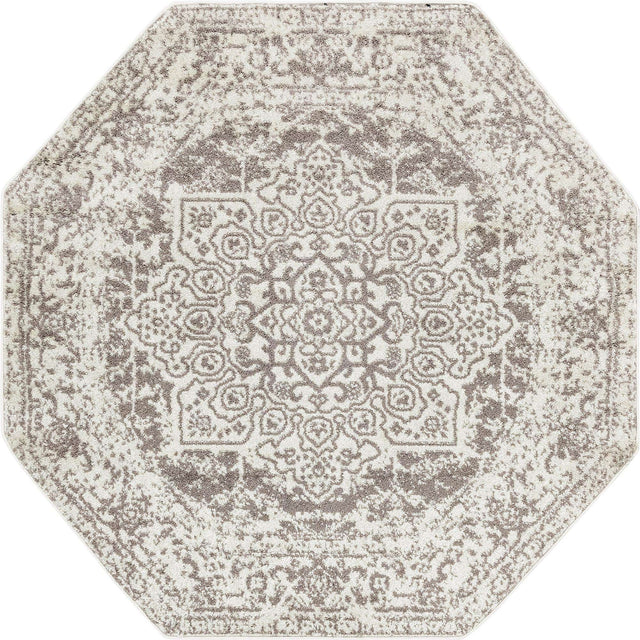 White 5' 3 x 5' 3 Richmond Octagon Area Rug Vintage Distressed Look Traditional Design Carpet for Unique Home Interior Design for Sale at Rug Engine