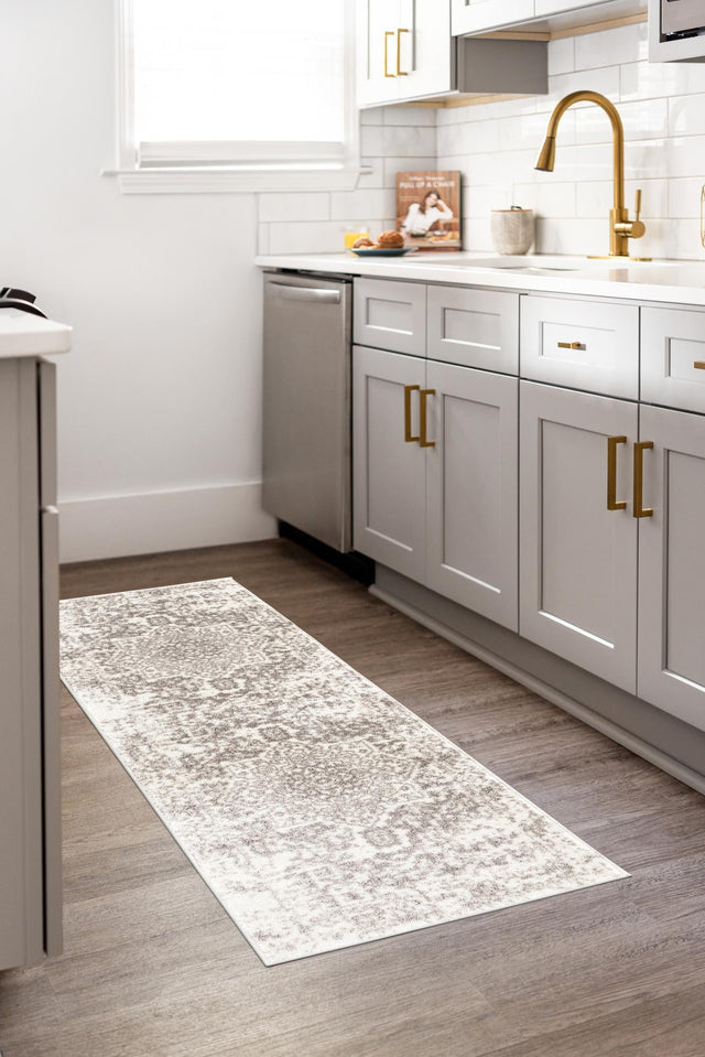 White 2' 7 x 12' Richmond Runner Area Rug Vintage Distressed Look Traditional Design Carpet for Unique Home Interior Design for Sale at Rug Engine