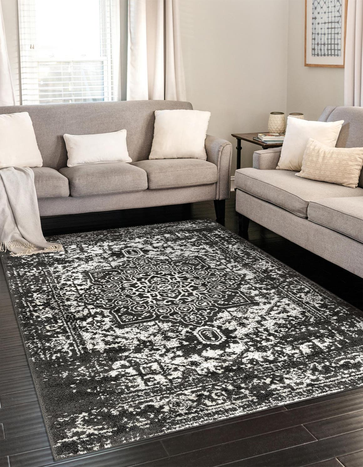 Dark Gray 4' 1 x 6' 1 Richmond Rectangle Area Rug Vintage Distressed Look Traditional Design Carpet for Unique Home Interior Design for Sale at Rug Engine