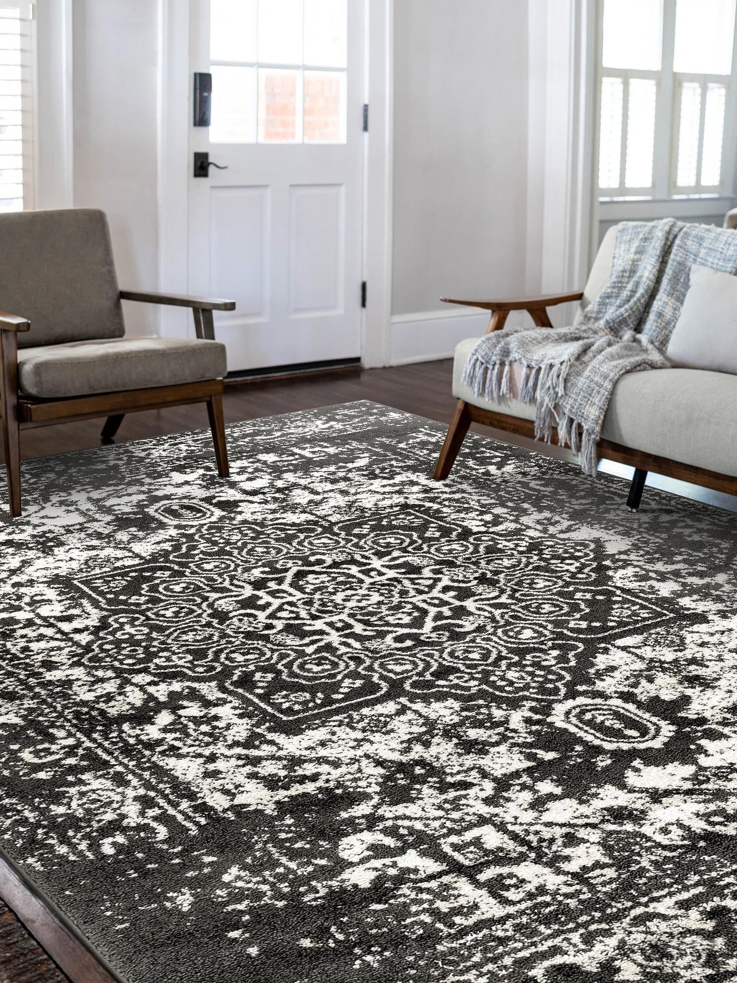 Dark Gray 2' x 3' 1 Richmond Rectangle Area Rug Vintage Distressed Look Traditional Design Carpet for Unique Home Interior Design for Sale at Rug Engine