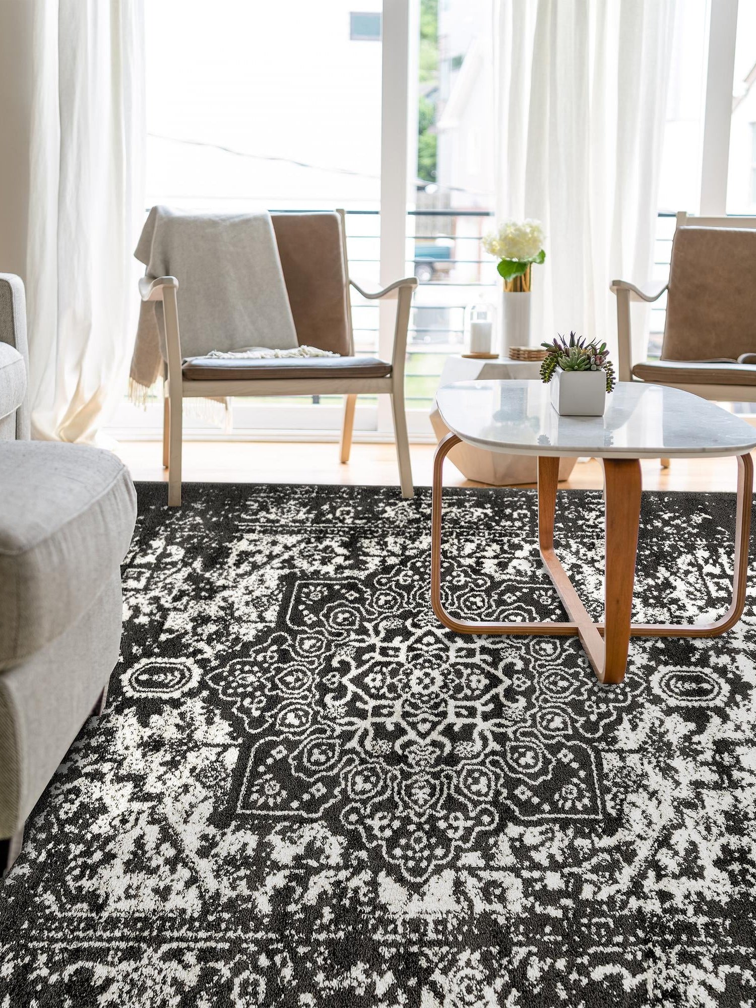 Dark Gray 7' 1 x 10' Richmond Rectangle Area Rug Vintage Distressed Look Traditional Design Carpet for Unique Home Interior Design for Sale at Rug Engine