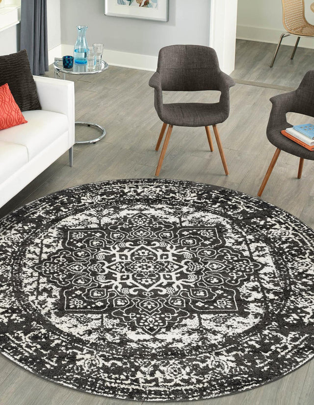 Dark Gray 7' 10 x 7' 10 Richmond Round Area Rug Vintage Distressed Look Traditional Design Carpet for Unique Home Interior Design for Sale at Rug Engine