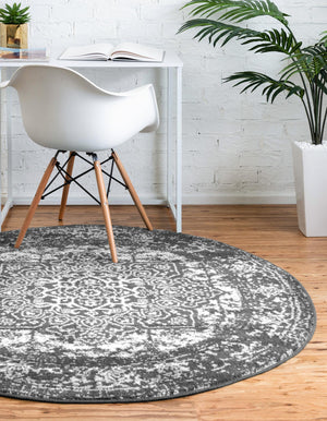 Dark Gray 7' 10 x 7' 10 Richmond Round Area Rug Vintage Distressed Look Traditional Design Carpet for Unique Home Interior Design for Sale at Rug Engine