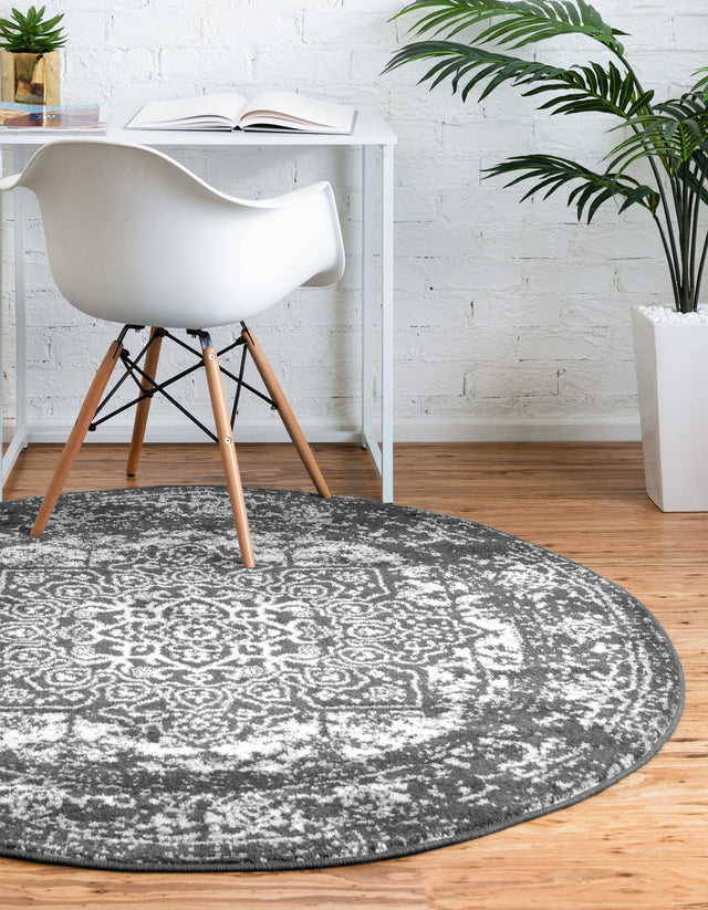 Dark Gray 7' 10 x 7' 10 Richmond Round Area Rug Vintage Distressed Look Traditional Design Carpet for Unique Home Interior Design for Sale at Rug Engine
