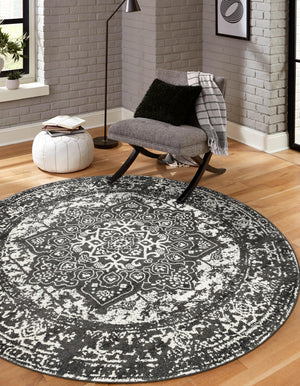 Dark Gray 7' 10 x 7' 10 Richmond Round Area Rug Vintage Distressed Look Traditional Design Carpet for Unique Home Interior Design for Sale at Rug Engine