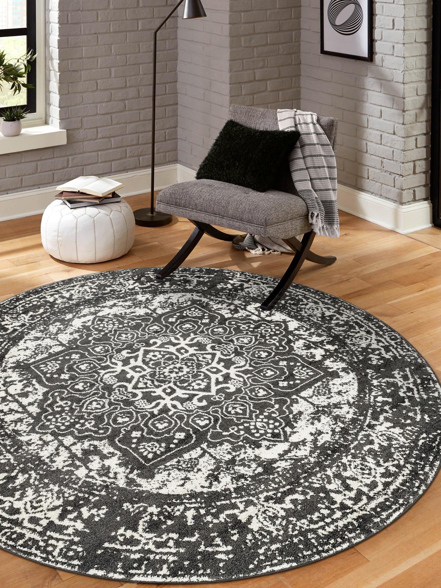 Dark Gray 3' 1 x 3' 1 Richmond Round Area Rug Vintage Distressed Look Traditional Design Carpet for Unique Home Interior Design for Sale at Rug Engine