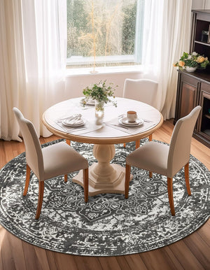 Dark Gray 7' 10 x 7' 10 Richmond Round Area Rug Vintage Distressed Look Traditional Design Carpet for Unique Home Interior Design for Sale at Rug Engine